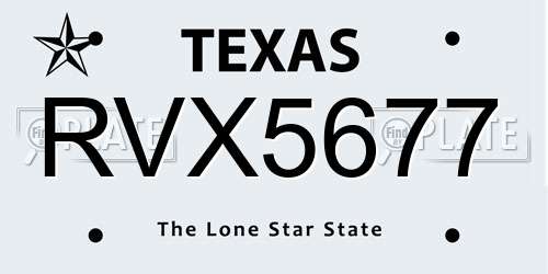 RVX5677 Texas License Plate