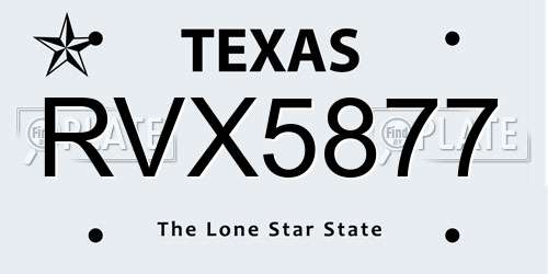 RVX5877 Texas License Plate