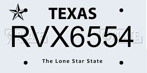 RVX6554 Texas License Plate