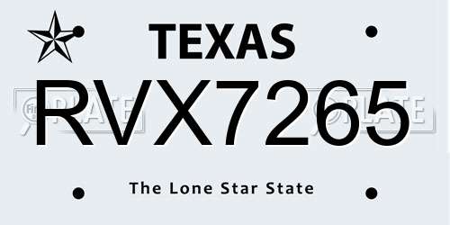 RVX7265 Texas License Plate