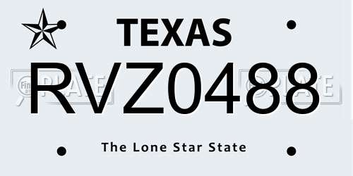RVZ0488 Texas License Plate