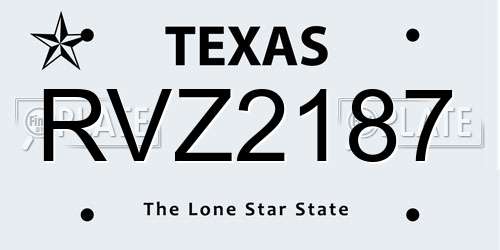 RVZ2187 Texas License Plate