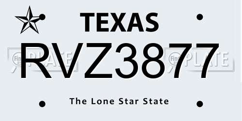 RVZ3877 Texas License Plate