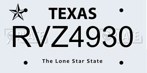 RVZ4930 Texas License Plate