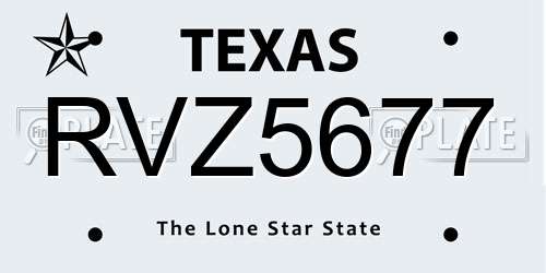 RVZ5677 Texas License Plate