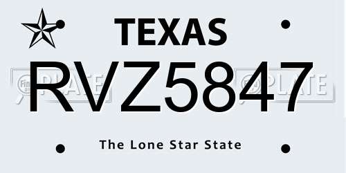 RVZ5847 Texas License Plate