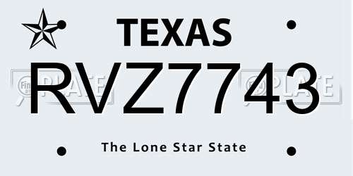 RVZ7743 Texas License Plate