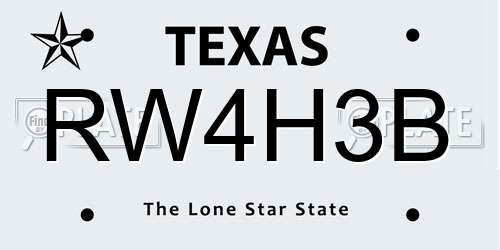RW4H3B Texas License Plate