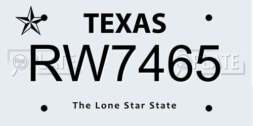 RW7465 Texas License Plate