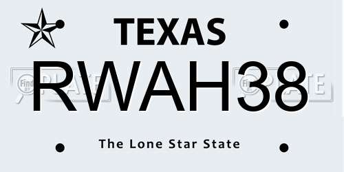 RWAH38 Texas License Plate