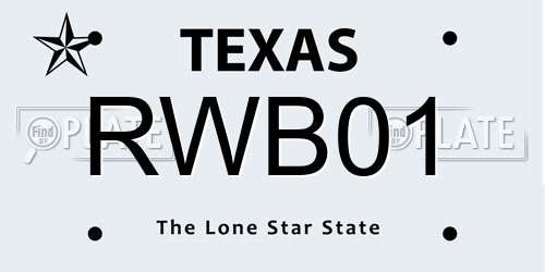 RWB01 Texas License Plate