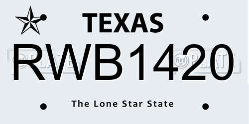 RWB1420 Texas License Plate