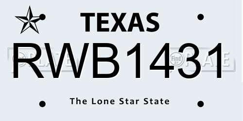 RWB1431 Texas License Plate