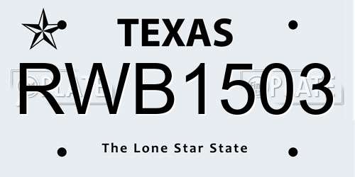 RWB1503 Texas License Plate