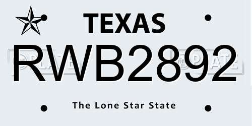 RWB2892 Texas License Plate