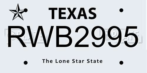 RWB2995 Texas License Plate