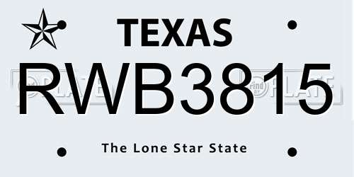 RWB3815 Texas License Plate