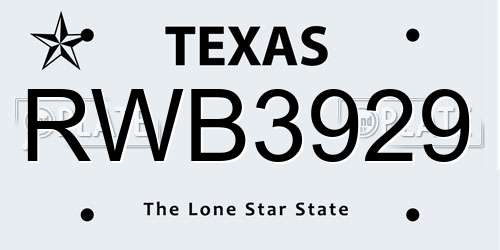 RWB3929 Texas License Plate