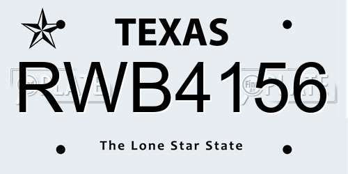 RWB4156 Texas License Plate