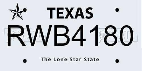 RWB4180 Texas License Plate