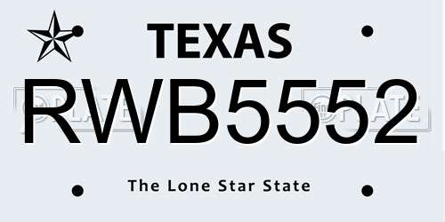 RWB5552 Texas License Plate
