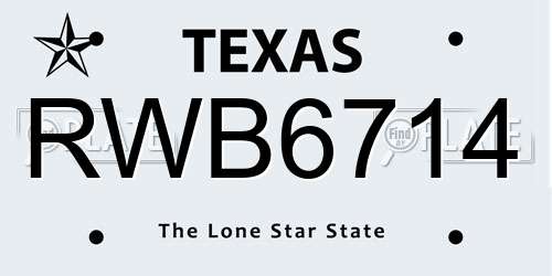 RWB6714 Texas License Plate