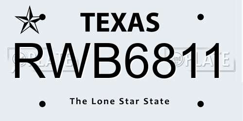 RWB6811 Texas License Plate