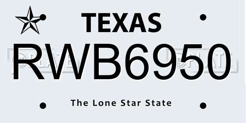 RWB6950 Texas License Plate