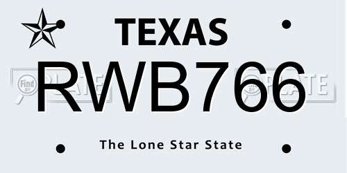 RWB766 Texas License Plate