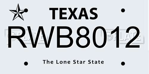 RWB8012 Texas License Plate