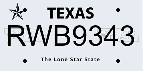 RWB9343 Texas License Plate