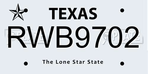 RWB9702 Texas License Plate