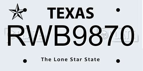 RWB9870 Texas License Plate