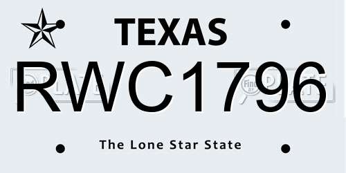 RWC1796 Texas License Plate