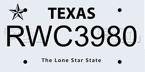 RWC3980 Texas License Plate