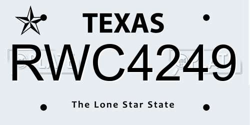 RWC4249 Texas License Plate