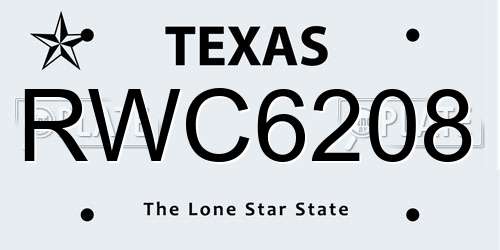 RWC6208 Texas License Plate