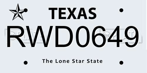 RWD0649 Texas License Plate