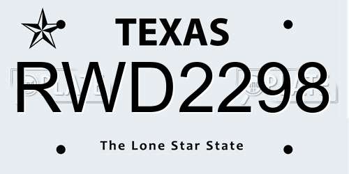 RWD2298 Texas License Plate