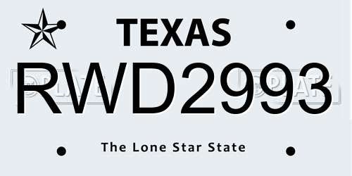 RWD2993 Texas License Plate
