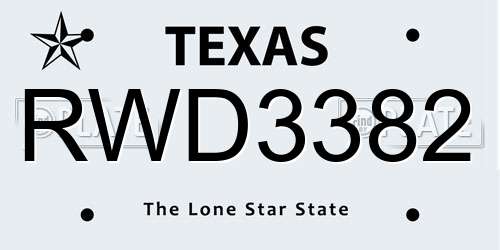 RWD3382 Texas License Plate