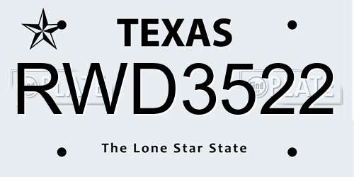 RWD3522 Texas License Plate