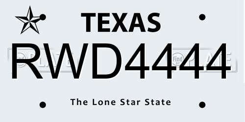 RWD4444 Texas License Plate