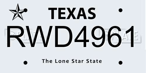 RWD4961 Texas License Plate