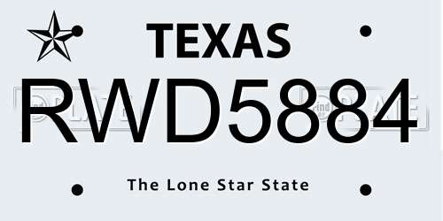 RWD5884 Texas License Plate