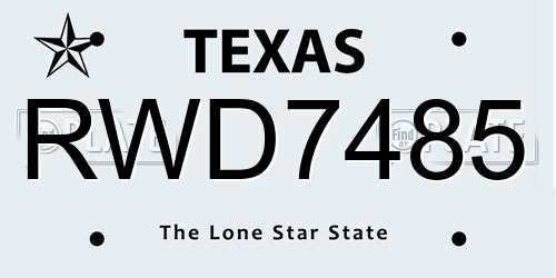 RWD7485 Texas License Plate