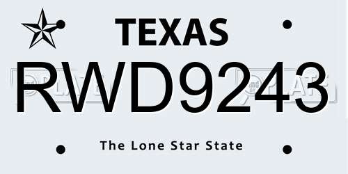 RWD9243 Texas License Plate