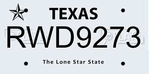 RWD9273 Texas License Plate