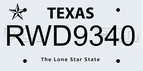 RWD9340 Texas License Plate