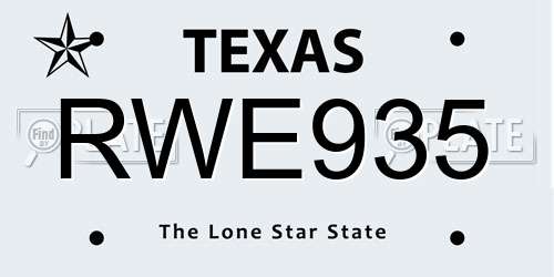 RWE935 Texas License Plate